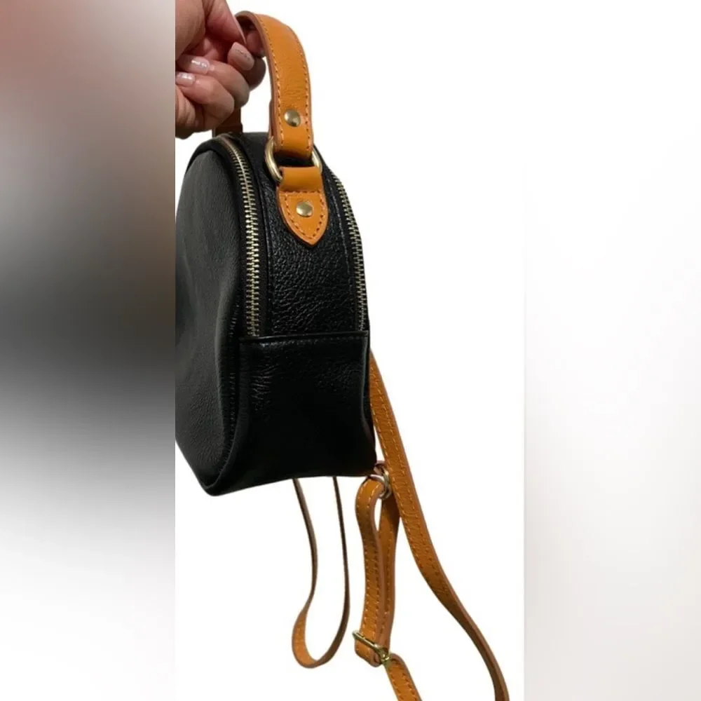 Divina Firenze black Pebbled Leather Convertible Top Handle Backpack Crossbody